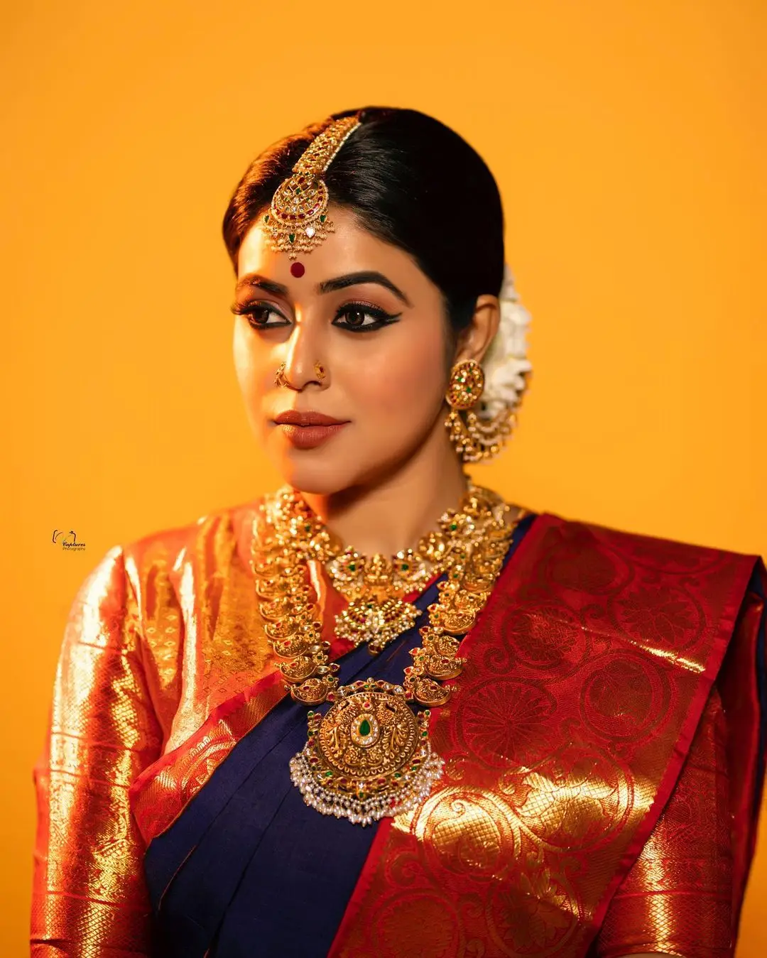 MALAYALAM GIRL SHAMNA KASIM IN BLUE PATTU SAREE RED BLOUSE 3